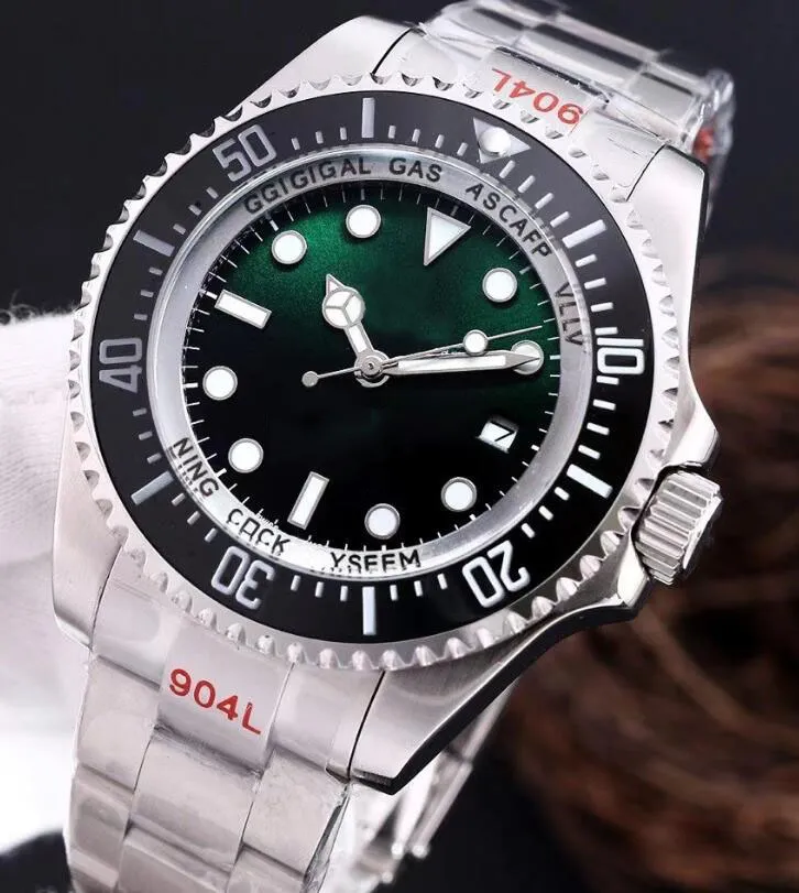 Relógio masculino aço inoxidável cerâmica 44 mm bisel verde preto movimento automático relógios presente + caixa de alta qualidade