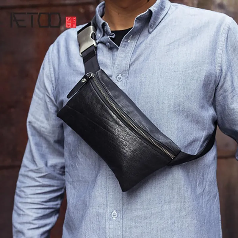 HBP AETOO Trendy Casual Purse, Men's Vintage Handmade Shoulder Bag, Plant Tanning Cowhide Slant Bag