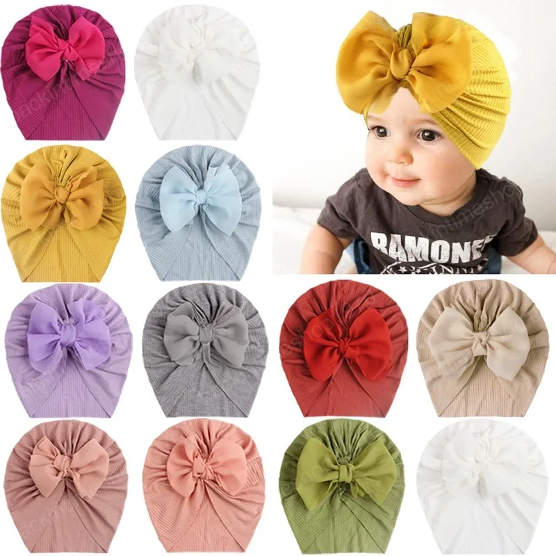 Enfant en bas âge confortable doux rayé casquette couleur unie à la main en mousseline de soie nœud papillon bébé fille chapeaux mode arcs chapeaux Photo accessoires