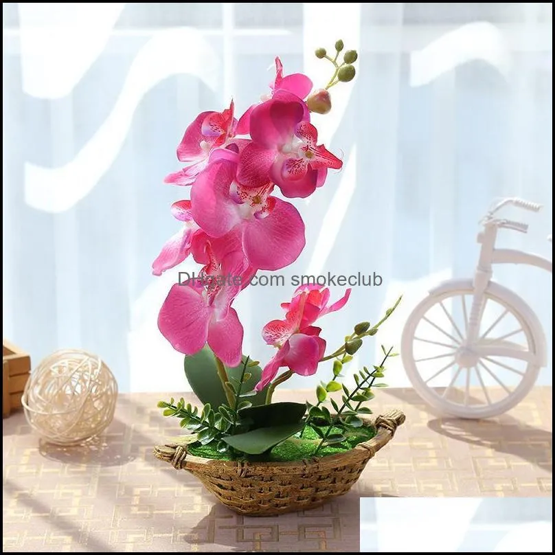 Decorative Flowers & Wreaths Artificial With Pot Orchids Double Fork Bonsai Fake Flower For Home/garden Decor Art Plants High Quality