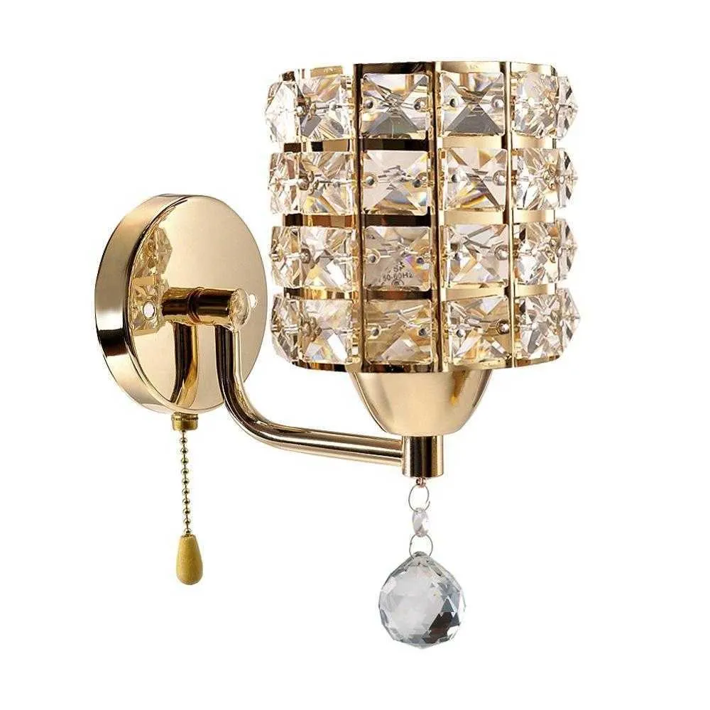 Sconce Lamp AC85-265V Dra Chain Switch Crystal Wall Lamp Lights Modern Rostfritt Stål Basbelysning Lamparas de Pared 210724