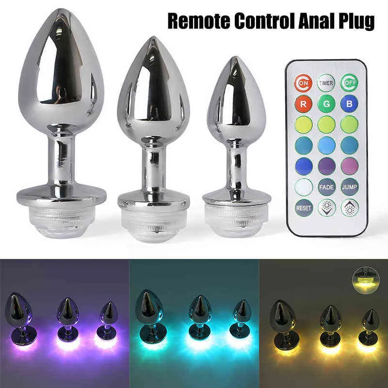 Jouets anaux Led godemichet Anal en métal avec jeux sexuels légers pour Couples, liège lumineux, Massage de la Prostate, queue de godemichet anal, jouets érotiques 1125