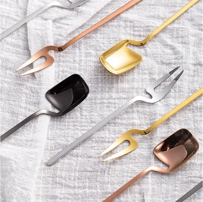 Creative Tea/Coffee Cup Hanging Spoons Fork 304 Stainless Steel Rose Gold Black Teaspoon Tableware SN4137