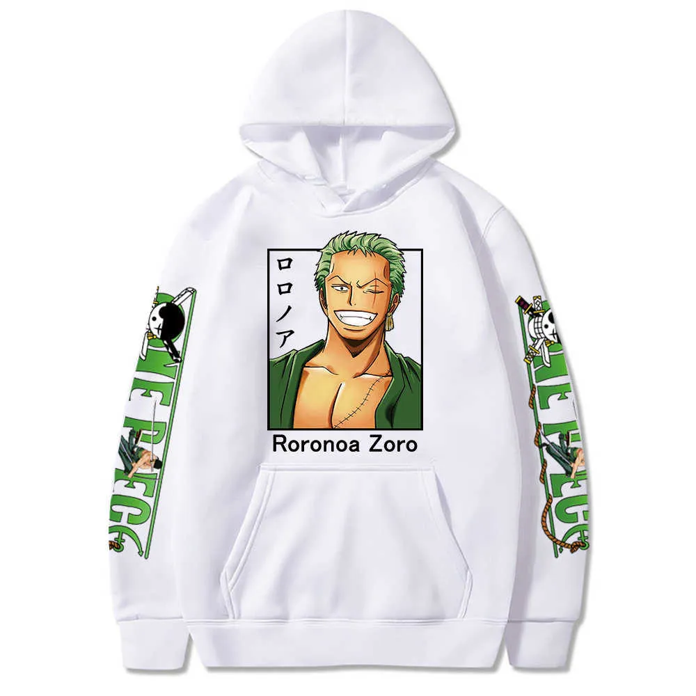 Anime One Piece Roronoa Zoro Imprimé Hommes Femmes Sweat à capuche Streetwear Casual Sweatshirts Y0727