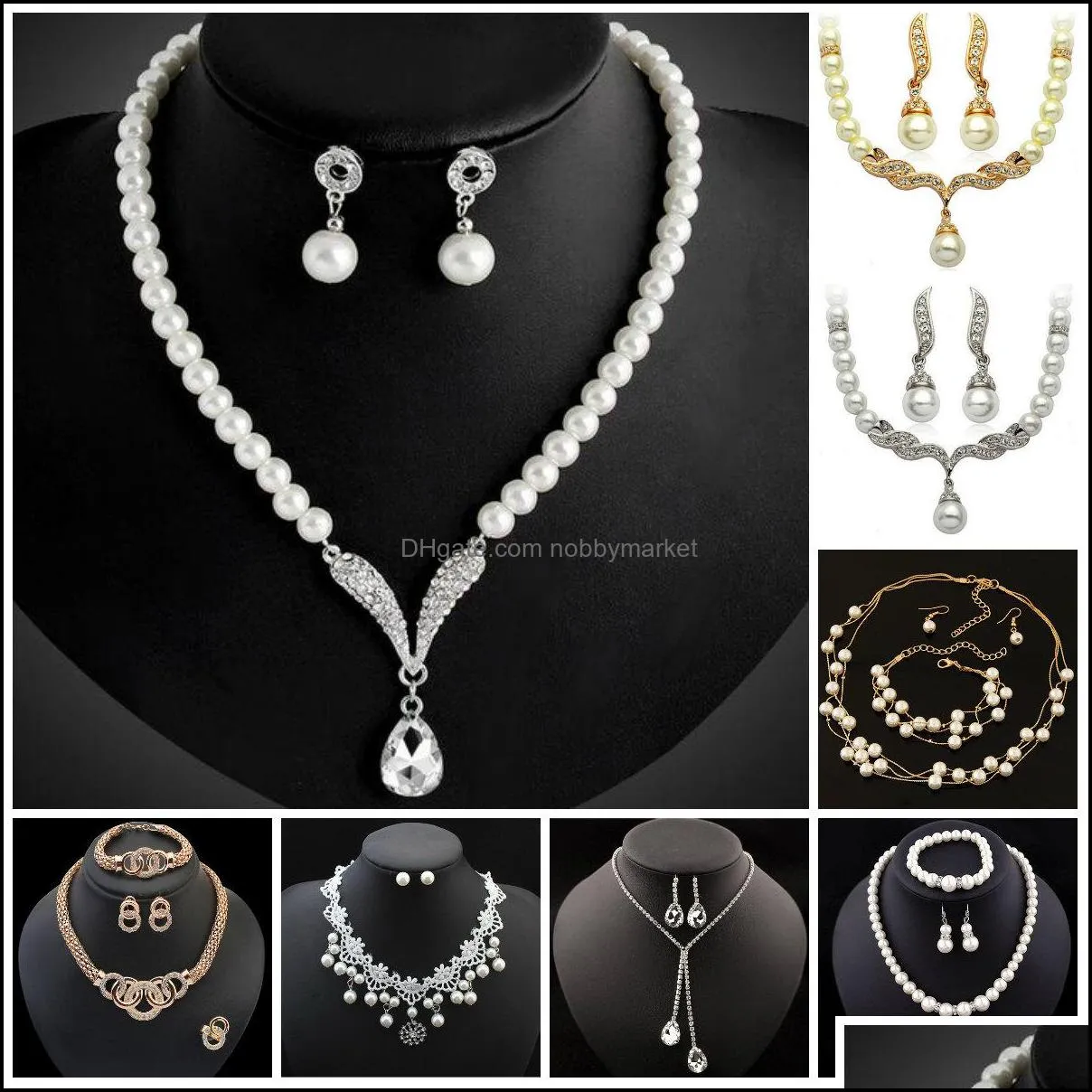 Earrings & Necklace Jewelry Sets Bridesmaid Set For Wedding Crystal Rhinestone Tear Drop-Shaped Fashion Pearl Pendants Earring Party Drop De