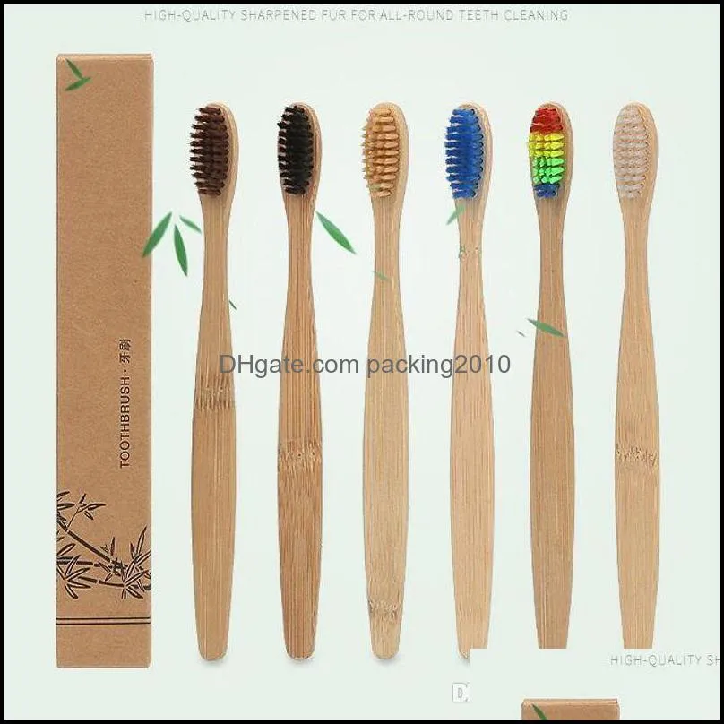 Bamboo Toothbrush Natural Handle Rainbow Colorful Whitening Soft Bristles Bamboo Toothbrush Eco-friendly Oral Care Soft Bristle