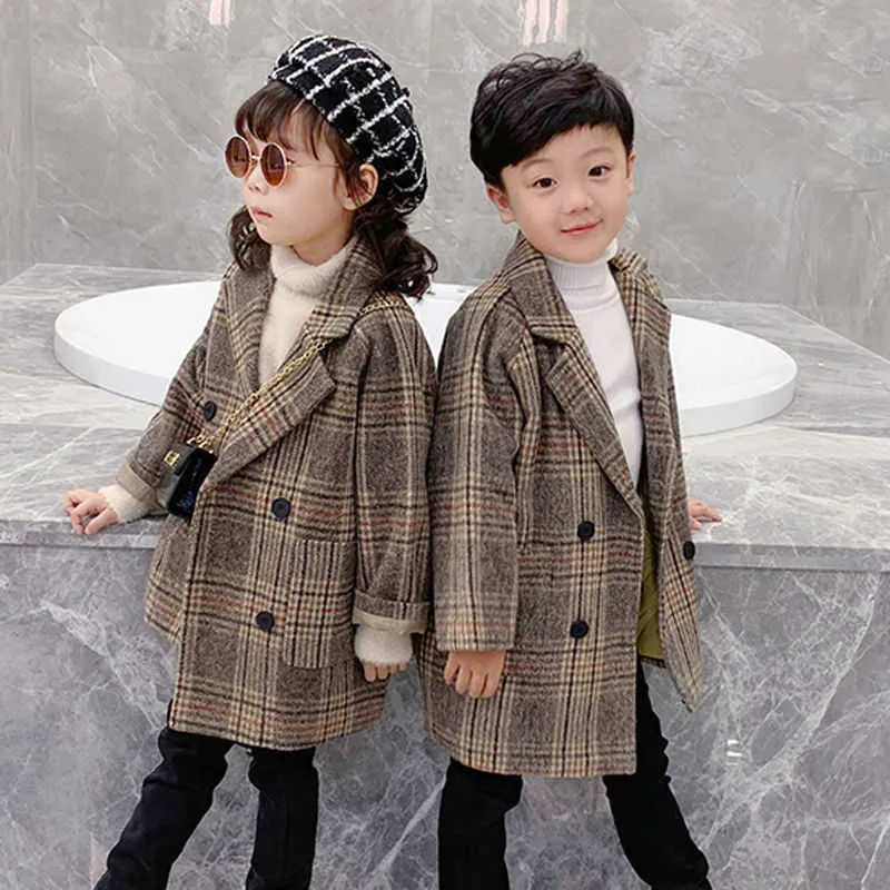Boys And Girls Woolen Coats 2021 New Autumn And Winter Mid Length