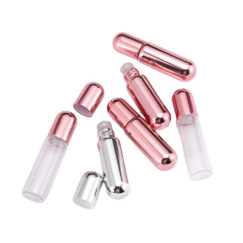 5ml oro rosa oro rosa cosmetico in acciaio inox a rulli rulli rotolo sulla bottiglia rotonda vuota argento profumo olio essenziale fiale 50pcs