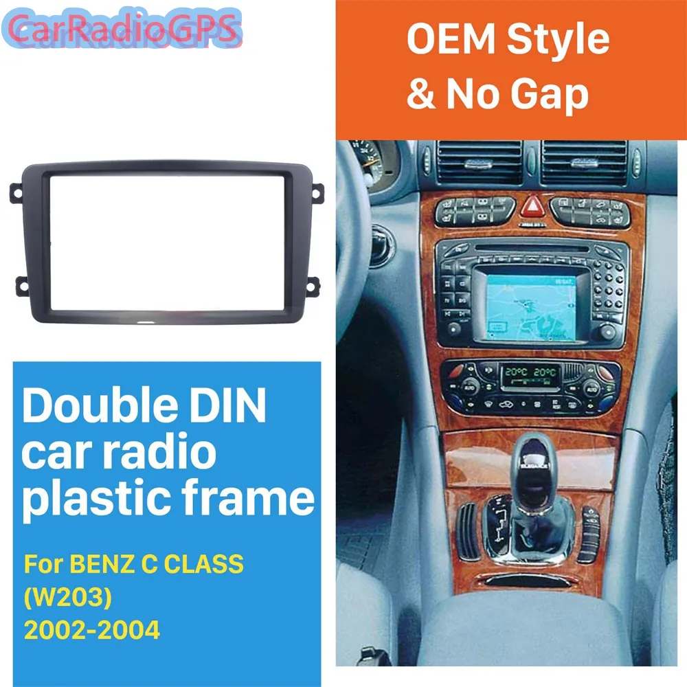 Dubbel Din bilradio Fascia för 2002-2004 Mercedes Benz C Class W203 DVD-spelare Panel Kits Stereo Audio Dash Frame