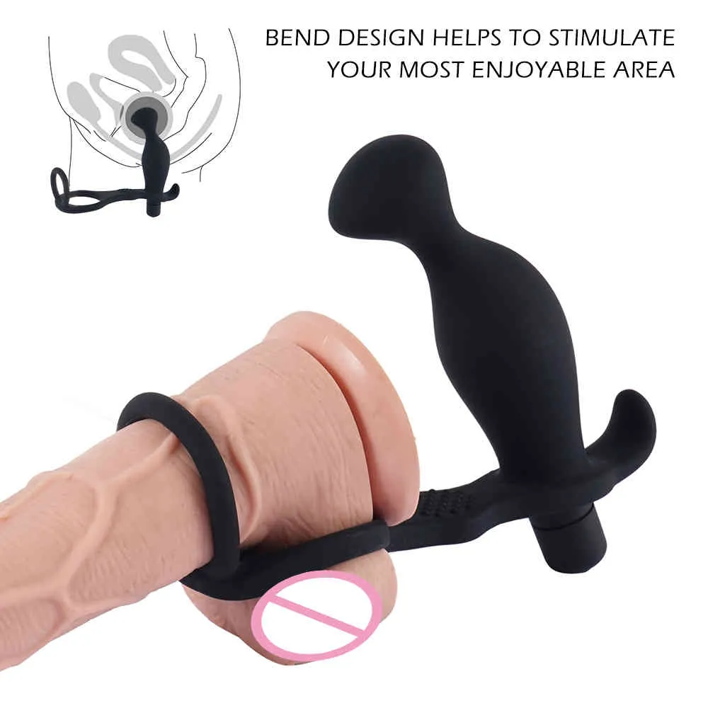 Male Vibrating Prostate Massager with Double Vibrator Pleasure Butt Plug Sex Toys for Men Cock Ring216B