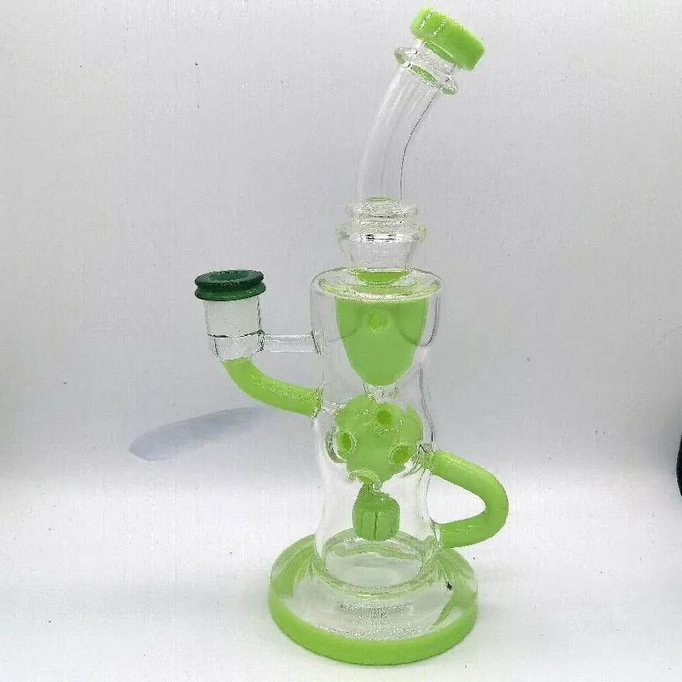 ビンテージグリーンリサイクルャPerc Glass Bong Hookahの喫煙パイプオイルバーナーが顧客のロゴを入れることができます