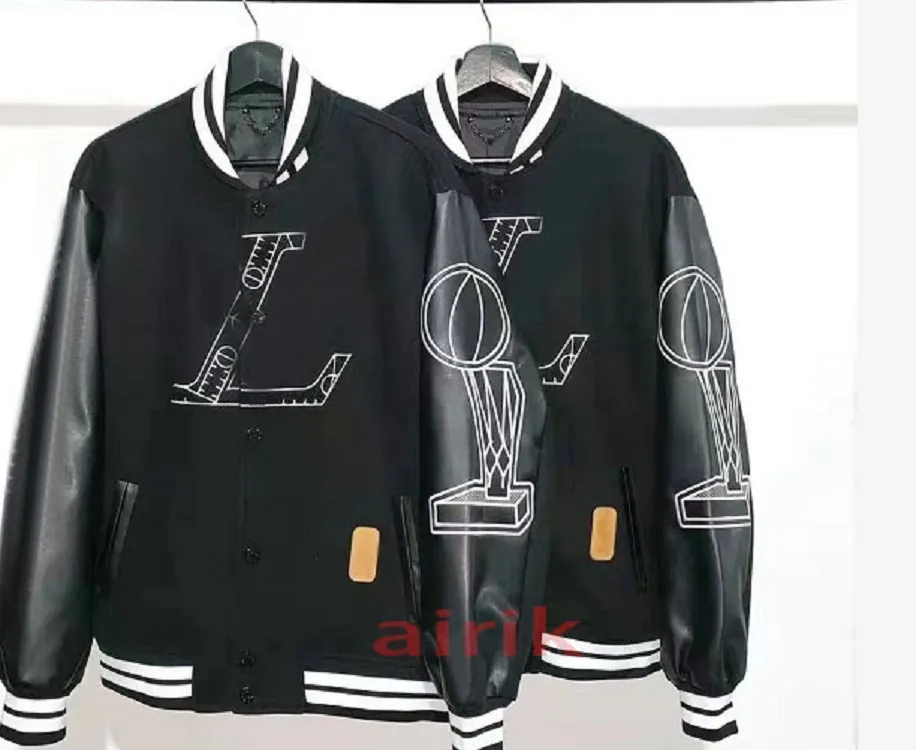 Tops Designer Exclusive Jacket Version FW Leather Stitched Basketball Impressão com zíper com moletom de mangas compridas à prova de vento à prova de vento