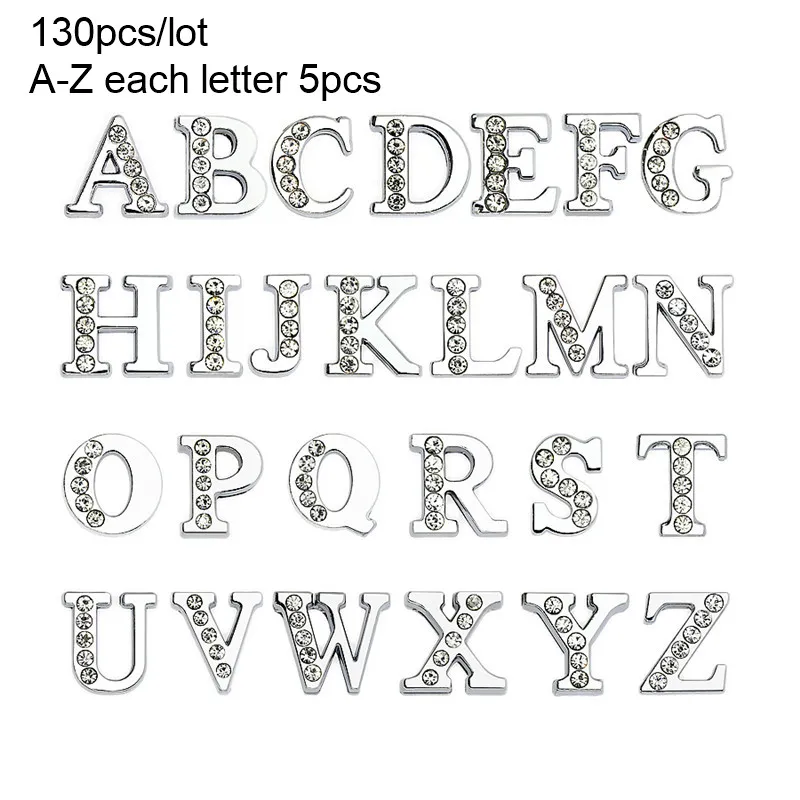 Plus d'options DIY ACCESSOIRES CAPS Perles 8 mm English Alphabet Slide Letters Charms Rhingestone Fit Pet Collarband Keychain6303882