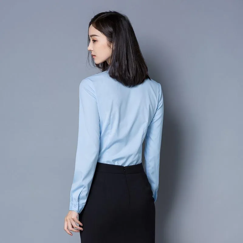 Qiao Manager 2021 Frühjahr Neues weißes Damen-Langarmshirt im koreanischen Stil Slim Fit Wear Base Shirt Hellblau Plus-Size