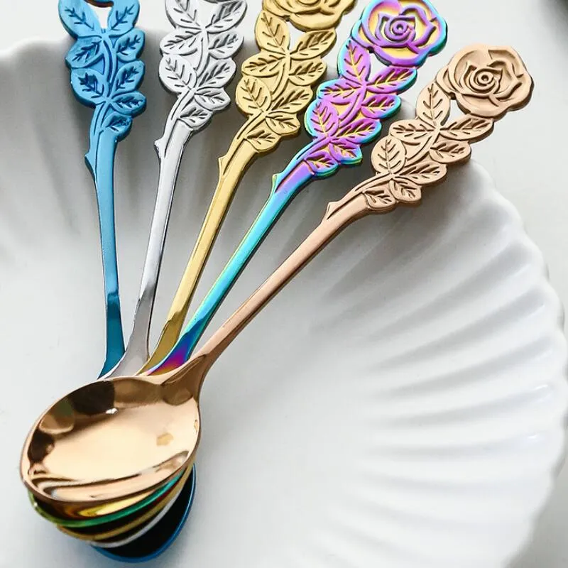 Soup Spoon Stainless Steel Gold-plated Coffee Tea Dessert Meal Spoon Fruit Stir Spoon Kitchen Dinnerware Tableware Customized LX3907