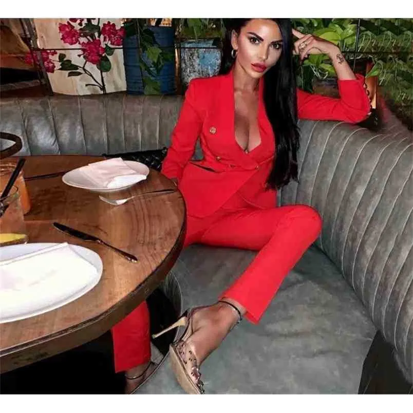 High Quality Women'S Summer Style Sexy Red Black Pink Long Sleeve Two-Piece Suit Celebrity Designer Fashion Set 210525