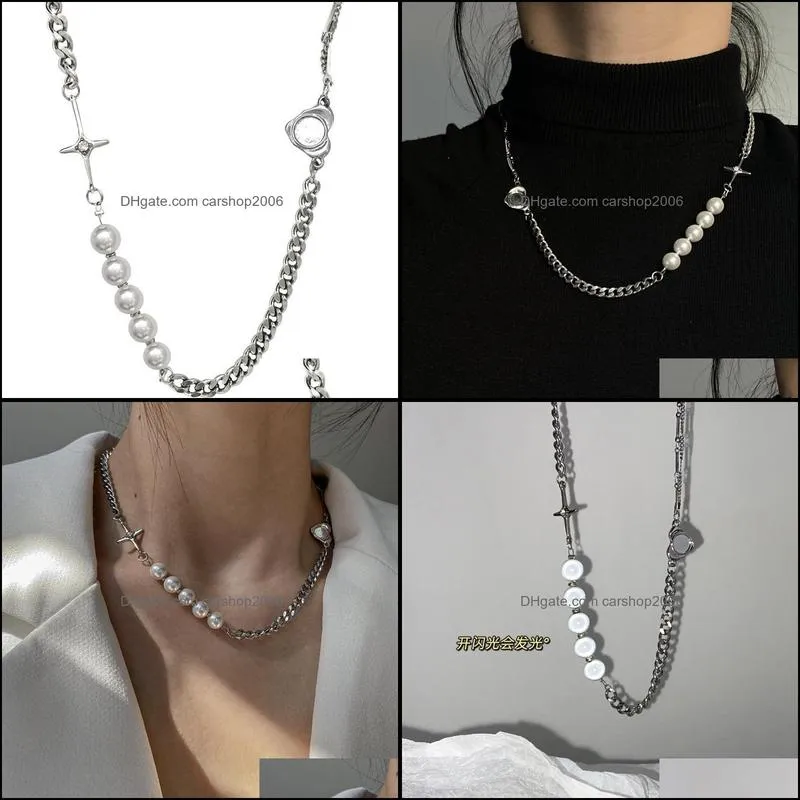 Design Reflective Pearl Cross Ladies Trend Alloy Necklace Personality Versatile Fashion Clavicle Chain Chains