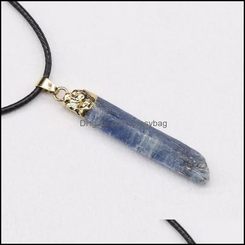 Pendant Necklaces 1pc Raw Pendulum Healing Mineral Natural Blue Kyanite Quartz Necklace Real Stone Green Crystal Choker For Women
