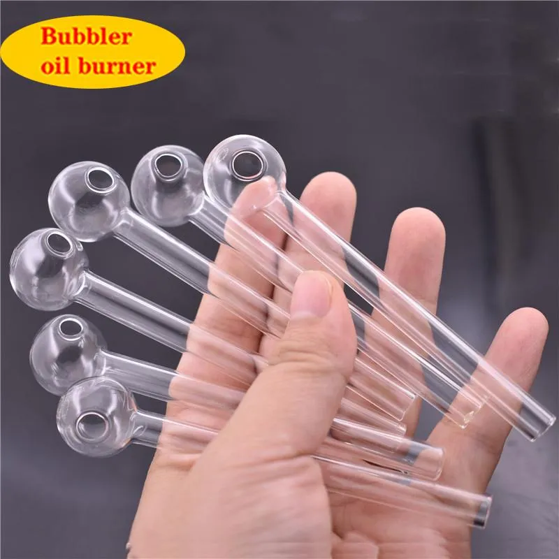 Clear handmade Pyrex Glass Oil Burner Pipe 4inch Mini Smoking Hand Pipes Thick Glass Pipe Oil Free Shipping
