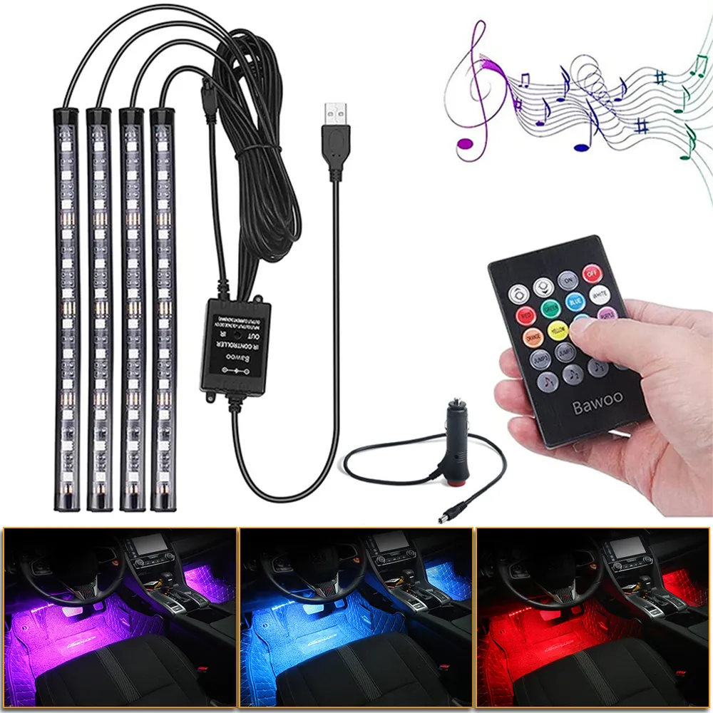 Auto Interieur RGB LED Streifen Licht Fuß Ambient Lampe Mit USB  Zigarettenanzünder Musik Dekorative Atmosphäre Licht LED Licht Bar12V Von  9,26 €