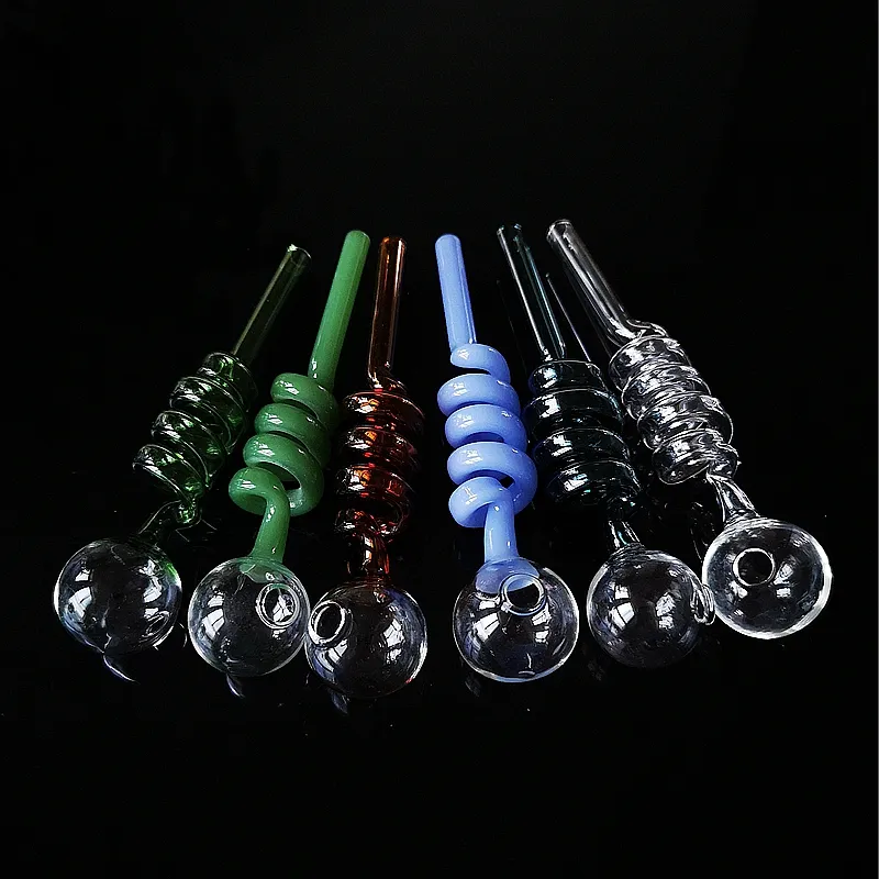 Tubi per bruciatore a nafta in vetro Pyrex da 6 pollici Mini tubo a cucchiaio piccolo Borosilicato Spring Bubblers Dab Rigs Nails Handpipes Ball Balance Raccordi Accessori per fumatori