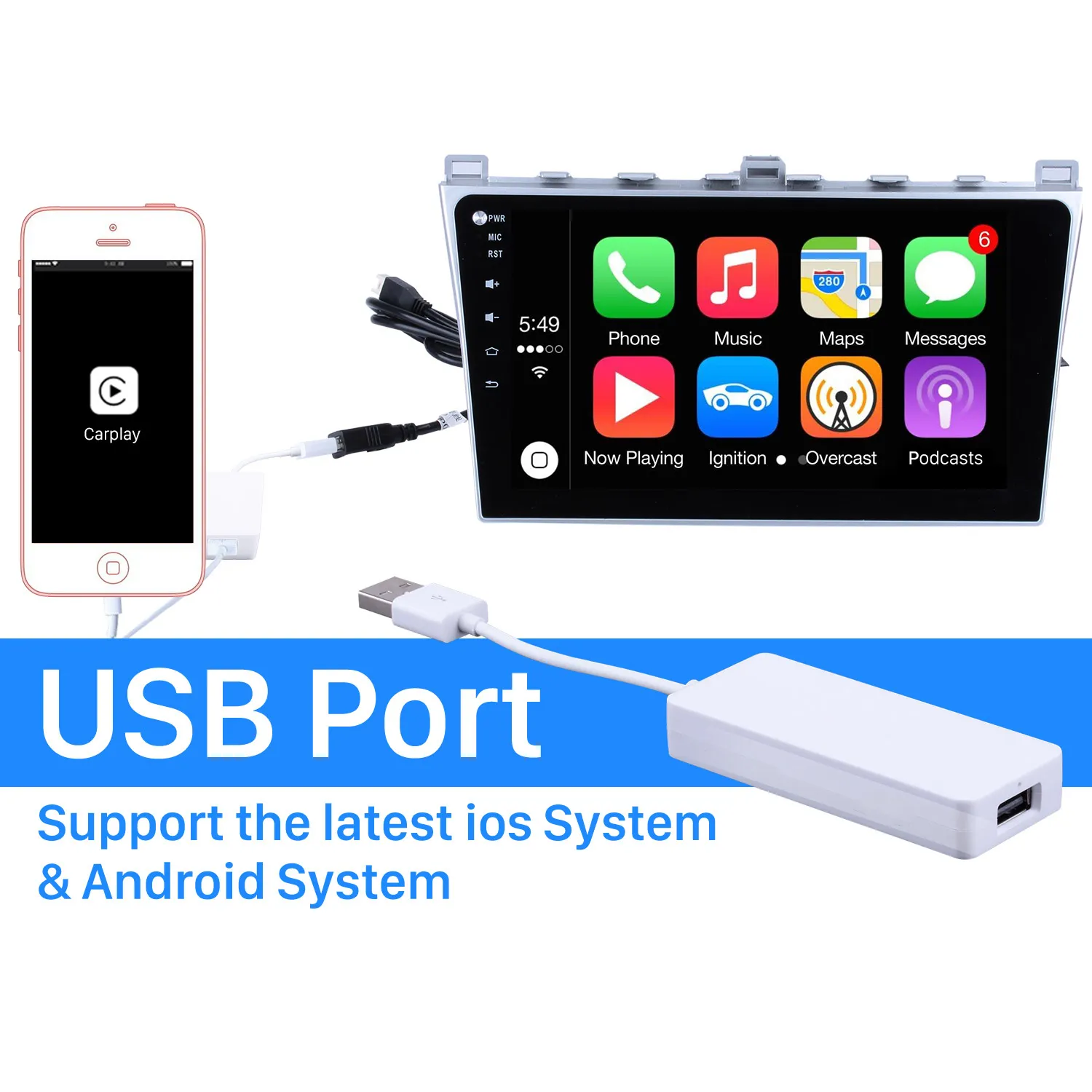 Plug and Play Apple Carplay Auto USB Dongle For Car touch screen Radio Support IOS IPhone Siri Microphone voice control