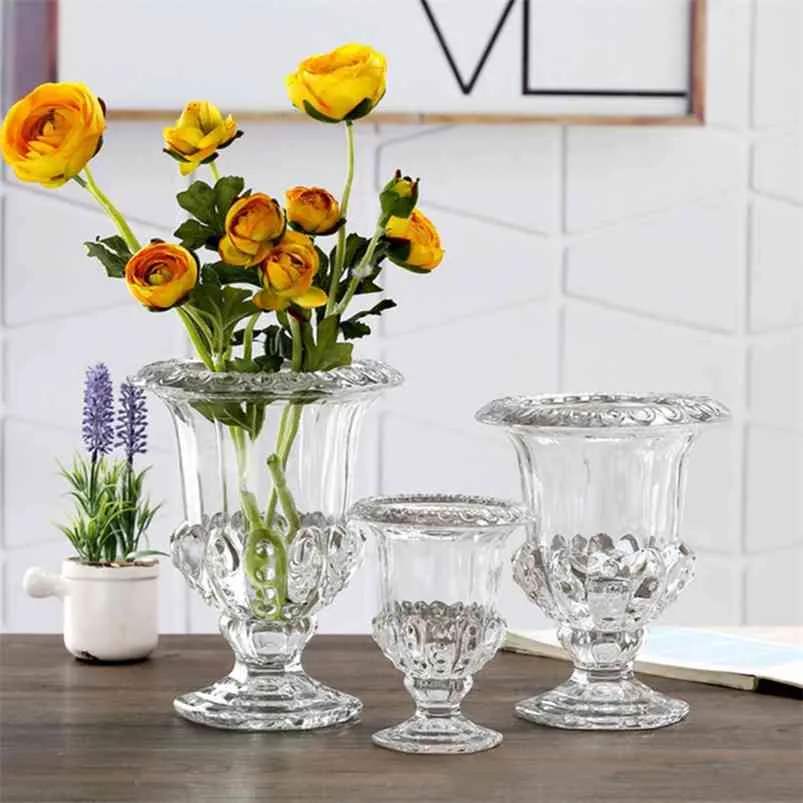 European Style Tall Vases Glass Transparent Creativity el Ornaments Crafts Crystal Candlestick Wedding Decorations 210610