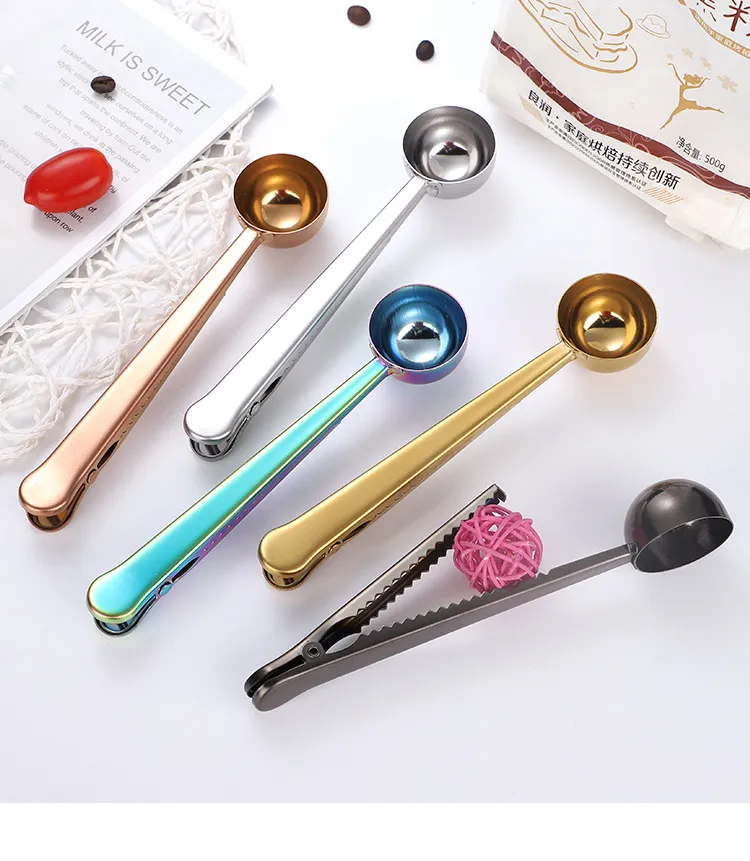 Coffee Scoops 430 Stainless Steel Clip Measure Spoon Baking Scoops Milk Powder Scoop Kitchen Measuring Tools 5 Colors GYL59