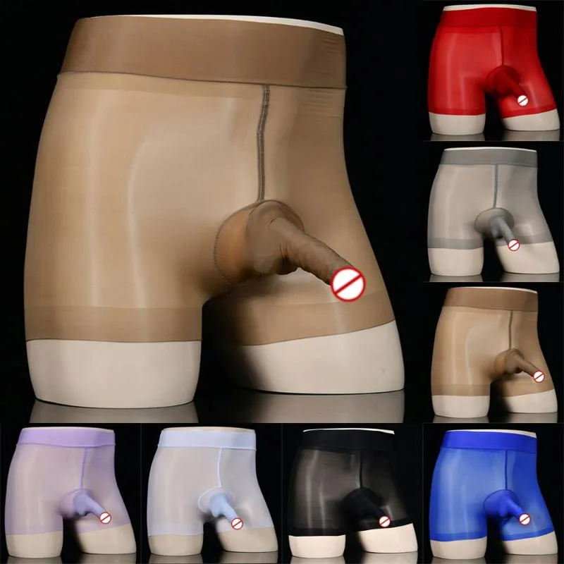 Underpants homens sexy sissy breves ver através do óleo brilhante brusco lustroso JJ aberto / perto underwear string erótica homens homens gay pênis bolsa tangas