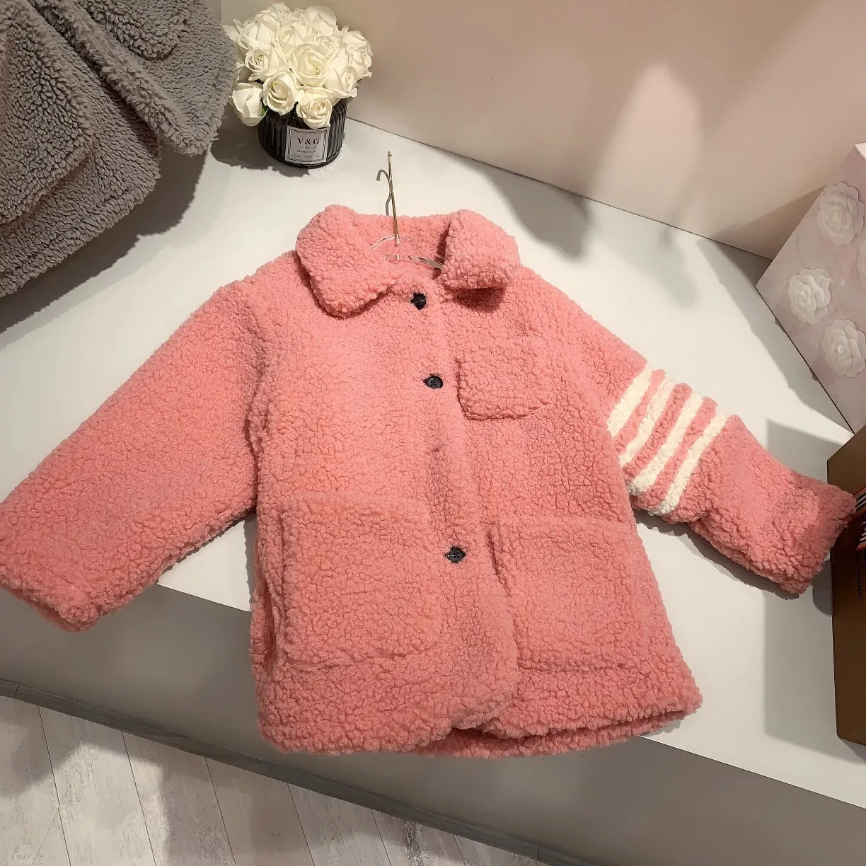 Winter Kids Girls Boys Fleece Coat Baby Boy turndown collar Jacket children Warm outwear Clothes