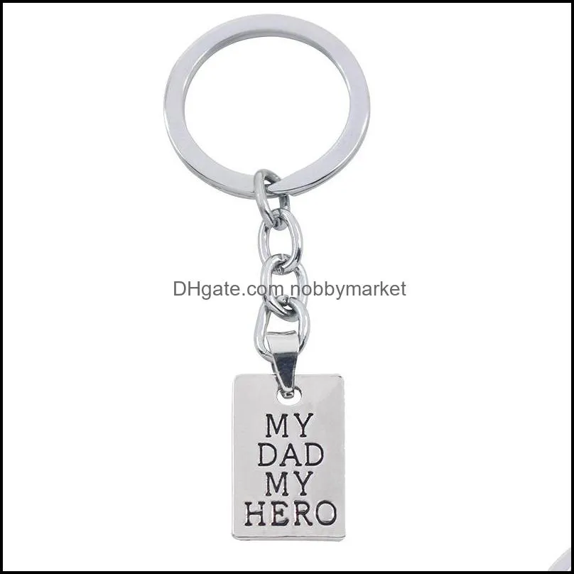 Key Rings Jewelry Creative Carved My Dad Hero English Letters Pendant Keychain Dog Tag Father Car Aessories Gift Drop Delivery 2021 7Oqnj
