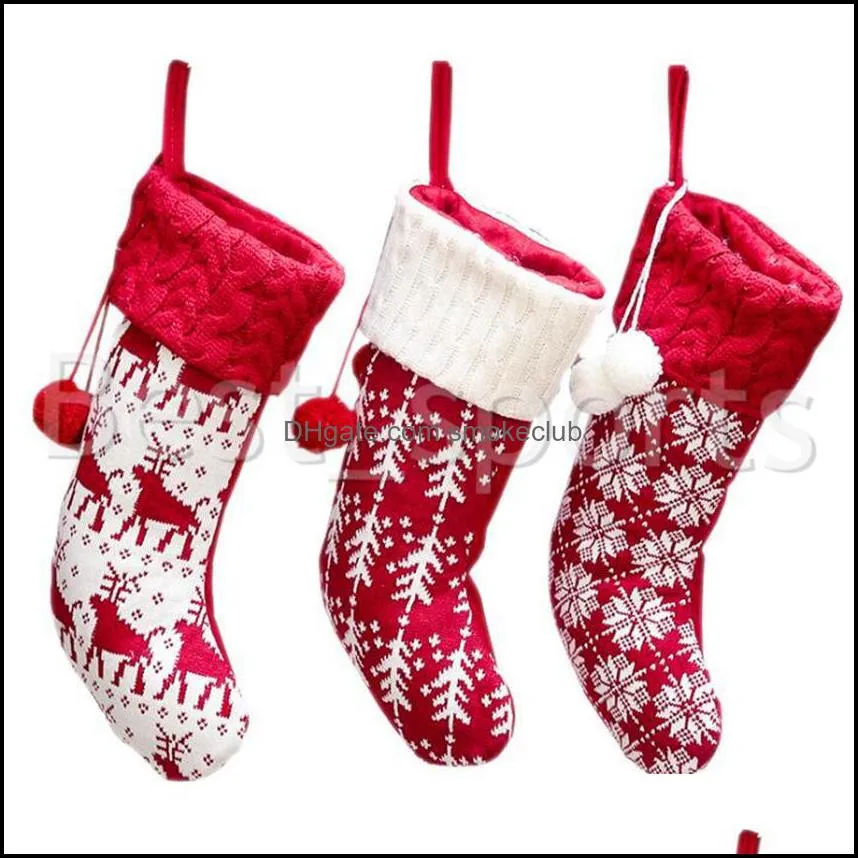 Christmas Stocking Christmas Tree Ornament Snow Elk Christmas Decorations Knit Candy Socks Bags Xmas Gift Bag CYZ2795