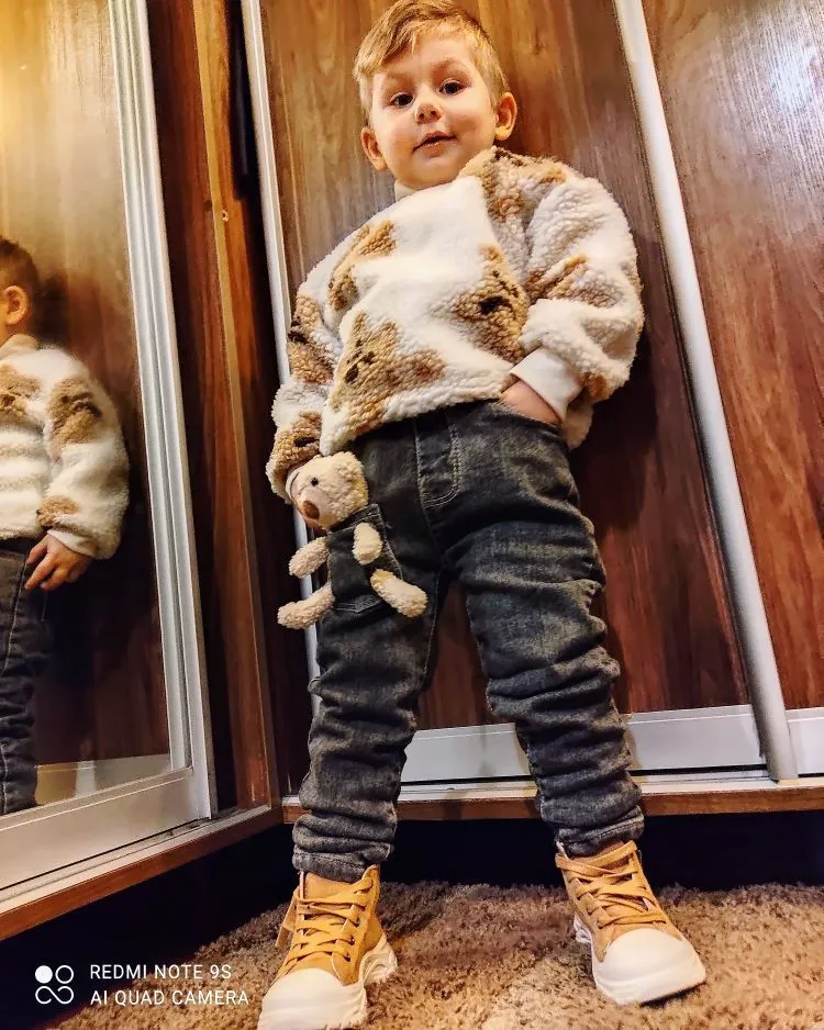 2 6 Anni Inverno Ragazze Ragazzi Simpatico Cartone Animato Orso Jeans Pantalone Bambino Bambini Bambini Spessi Pantaloni In Pile Caldo Denim 210306 Da 10 68 DHgate