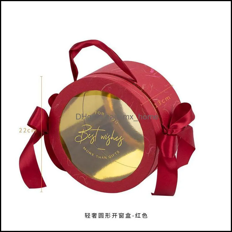 Tanabata Valentine`s Day Gift Flower Boxes Packaging Round Portable Ribbon Box Material Wrap