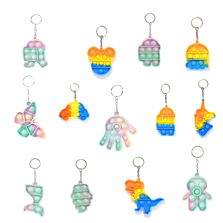 2021 Push Fidget toys keychain Favor for children adult decompression toy silicone camo rainbow rodent pioneer anti Stress Bubbles Board key chain wholesale