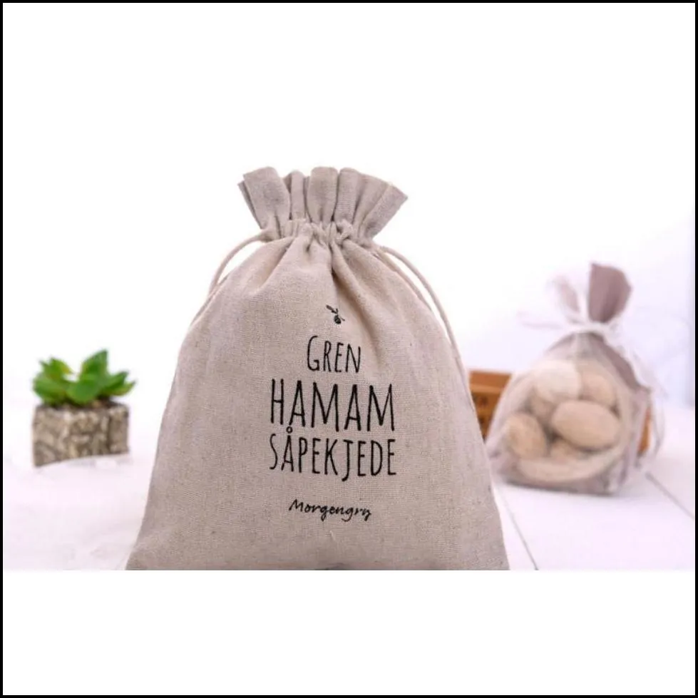 Natural Linen Gift Drawstring Pouches 8X11Cm 9X12Cm 10X15Cm Pack Of 50 Party Sack Soap Makeup Jewelry Gift Packaging Bags Zwokb