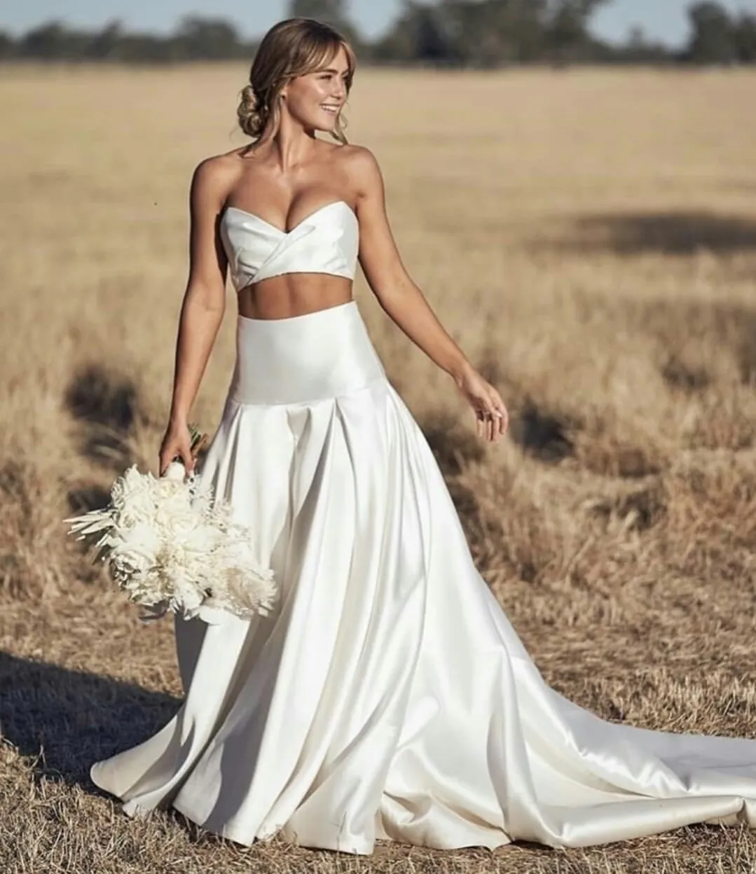 Summer Beach Sukienka ślubna dla Bride 2022 Dwuce Kawałowości Satin A Line Suknie Ślubne Sweetheart Bez Rękawów Bride Sukienki Vestidos de Novia