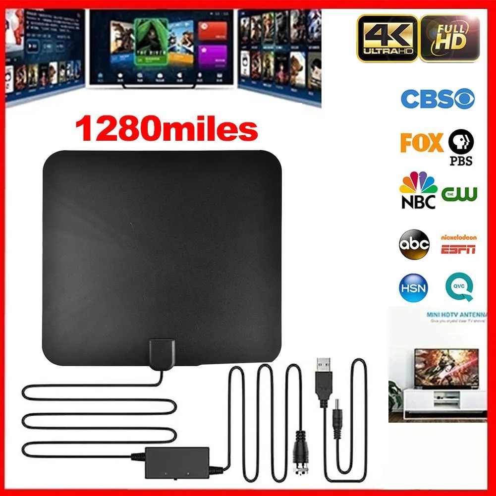 Antenne aérienne numérique HDTV intérieure amplifiée 4K, portée de 1280 milles, récepteur de Signal HD1080P, Freeview TV pour la diffusion de chaînes locales