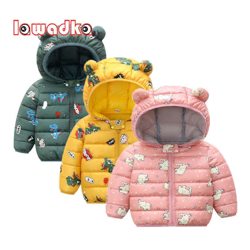 Bebé roupas roupas inverno casaco para baixo algodão desenhos animados com capuz zíper bebê menino roupa outerwear moda bebê snowsuit macacão 210827