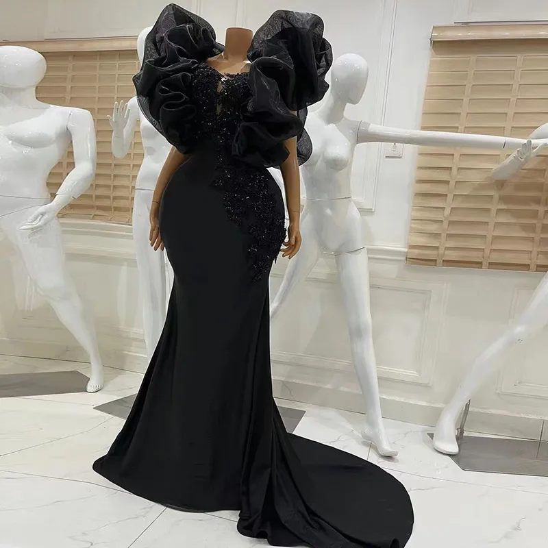 2022 2022 Black Mermaid Black Mermaid Prom Dress with Short Sleeves, Sequins, and Sparkling Details - Perfect for Formal Evening Events and Special