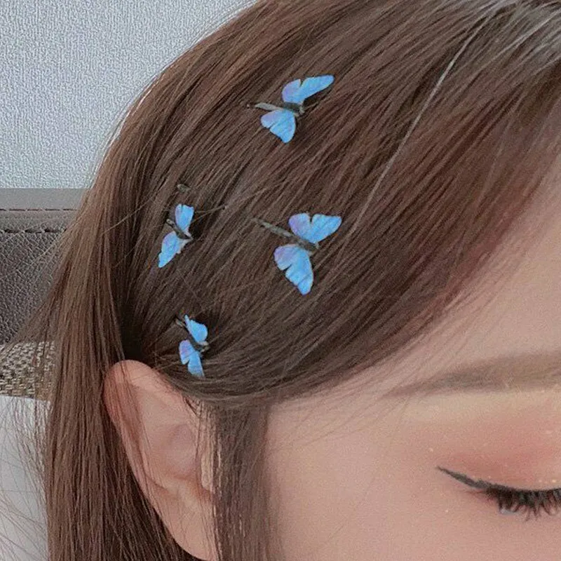 4pcs/set blue butterfly hairpin dreamy sweet side clip hair accessories girl bangs clip hairpin word clip