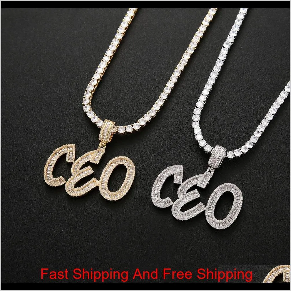 hip hop custom name baguette letters pendant necklace with rope chain gold silver bling zirconia men pendant jewelry