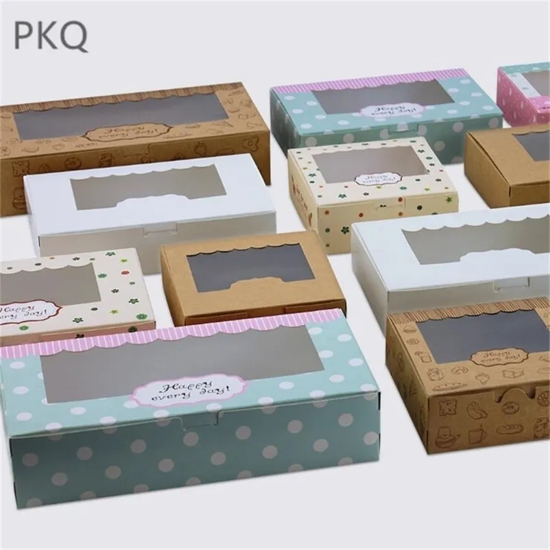 20st 5 stilar Mönsterpapperskaka Box med PVC-fönster Kakor Biscuit Cupcake Förpackning Box Bröllopsfest 210724