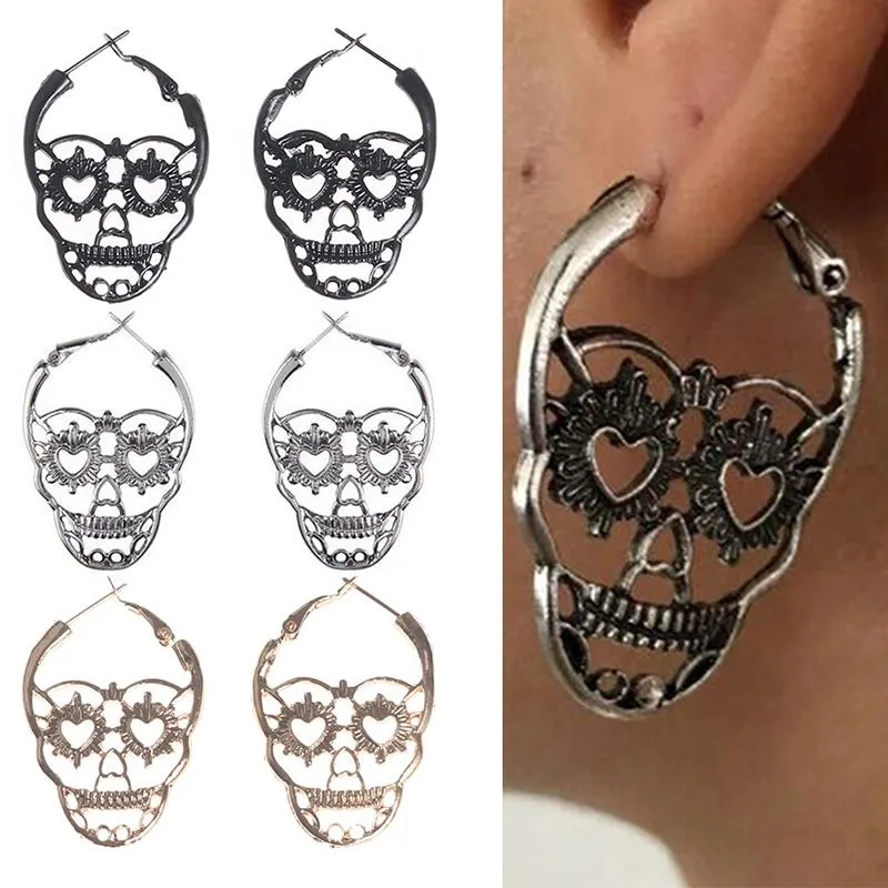Boucles d'oreilles de crâne de couleur noire pour femmes hommes punk rock style squelette oreille oreille bijoux cadeau
