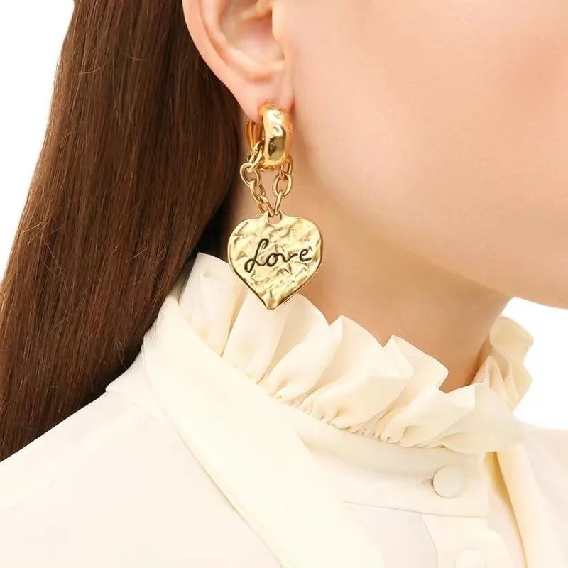 European And American Retro Love Chain Ear Earrings Light Luxury High-End Clips Ins Niche Personality Wild Fashion Jewelry
