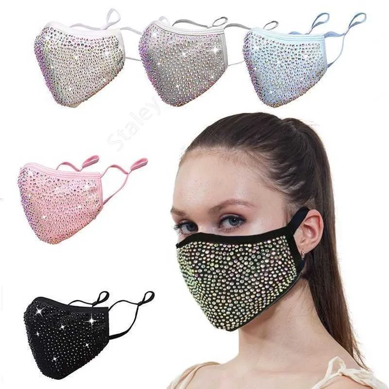 DHL Moda Máscara a prueba de polvo Bling Diamond Máscaras protectoras PM2.5 Boca Lavable Reutilizable Mujeres Colorido Rhinestones Mascarilla DAT391