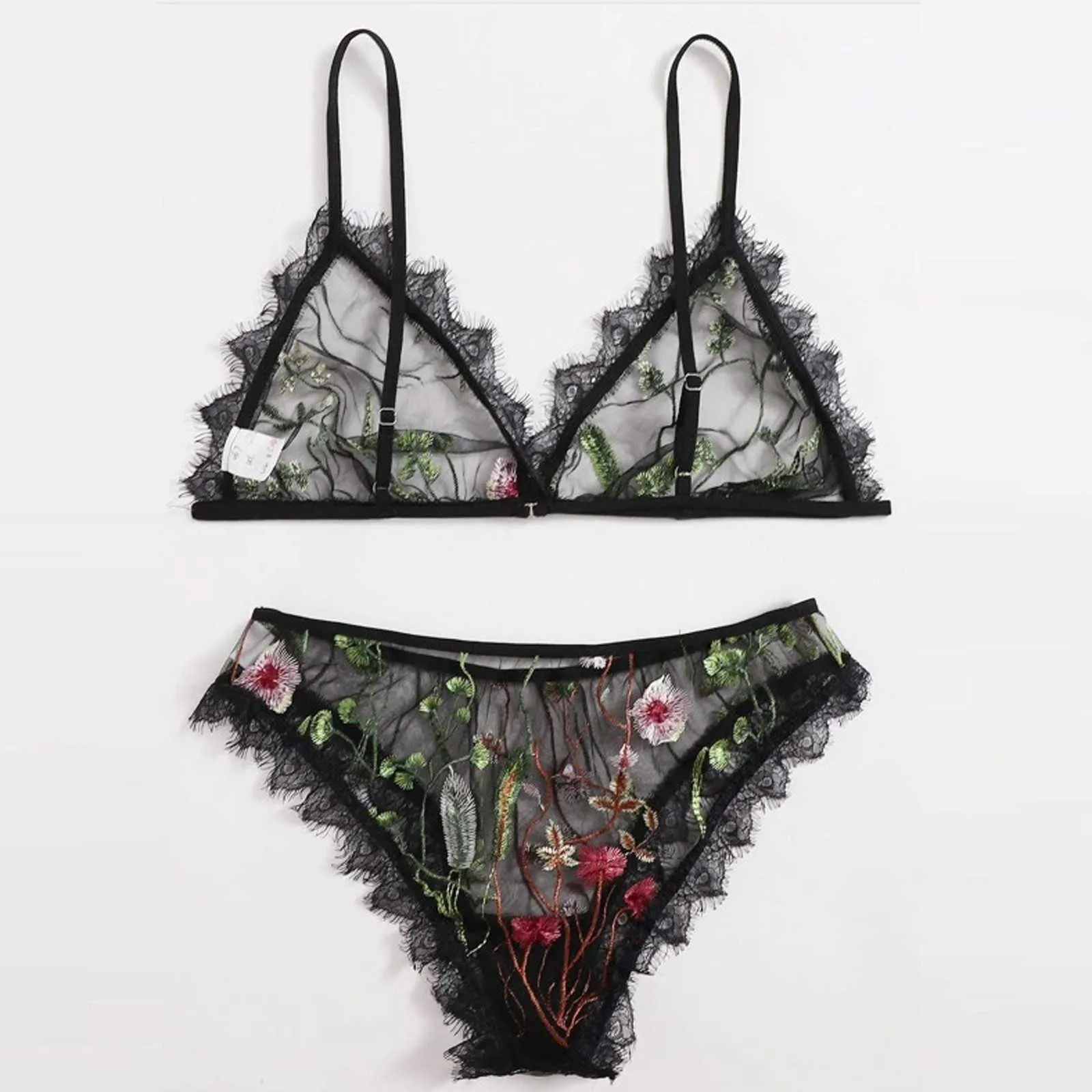 Utsökt underkläder Kvinnors Sexiga Underkläder Delikat Broderi Floral Lace Perspektiv Underkläder Sexig Hot Underkläder Ställ Y0911