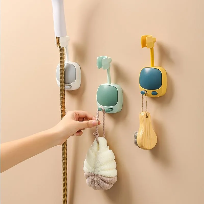 Set di accessori per il bagno 1pc Supporto per soffione doccia a 360° Staffa per soffione doccia autoadesiva regolabile Supporto per montaggio a parete Supporto per bagno Universale ABS per uso domestico
