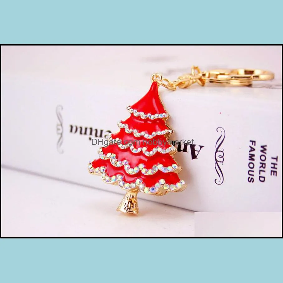 Rhinestone Girls Jewelry Christmas Tree Pendant Crystal Keychains Women Bag Decorations For Party Accessories