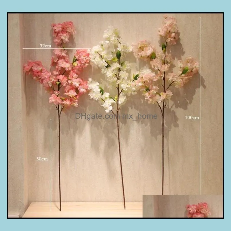 1 Meter Long Artificial Simulation Cherry Blossom Flower Bouquet Wedding Arch Decoration Garland Home Decor For Free Shipping